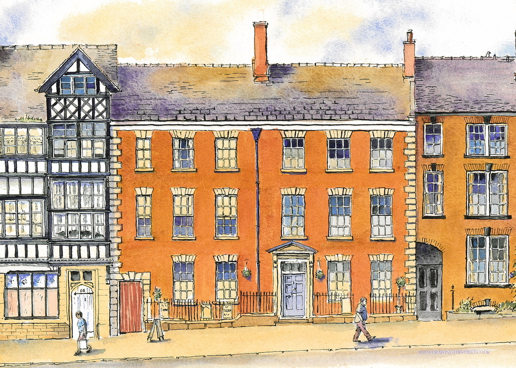 Watercolour sketch of The Silk House's Georgian townhouse frontage on Saint Edward Street